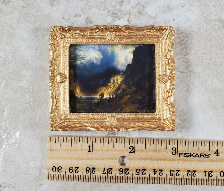 Miniature Framed Art Print Storm in the Rocky Mountains Bierstadt 1:12 Scale - Miniature Crush