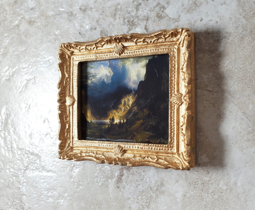 Miniature Framed Art Print Storm in the Rocky Mountains Bierstadt 1:12 Scale - Miniature Crush