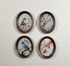 Miniature Framed Prints x4 Chickadee Branches Oval Frames 1:12 Scale Metal Frame