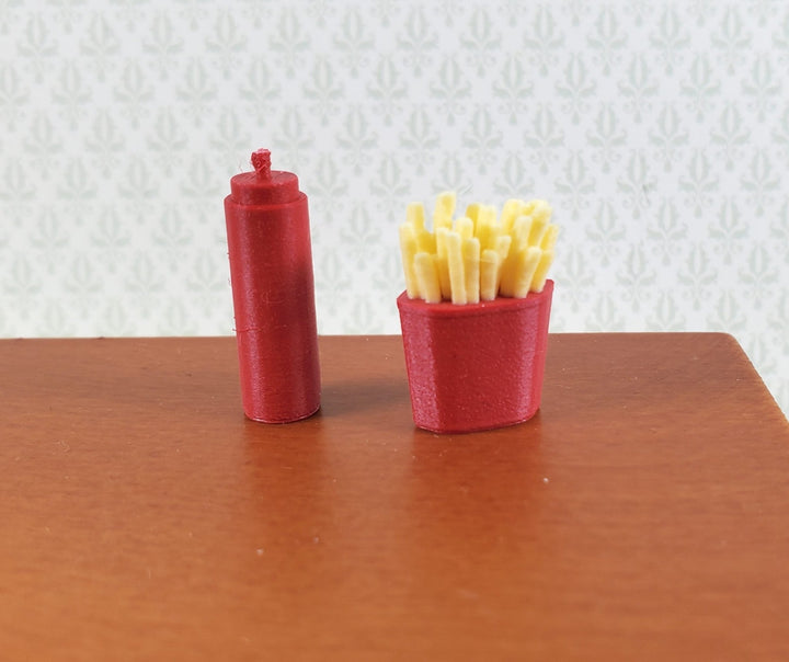 Miniature French Fries and Ketchup Bottle 1:12 Scale Modern Dollhouse Food - Miniature Crush