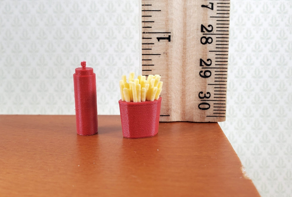 Miniature French Fries and Ketchup Bottle 1:12 Scale Modern Dollhouse Food - Miniature Crush