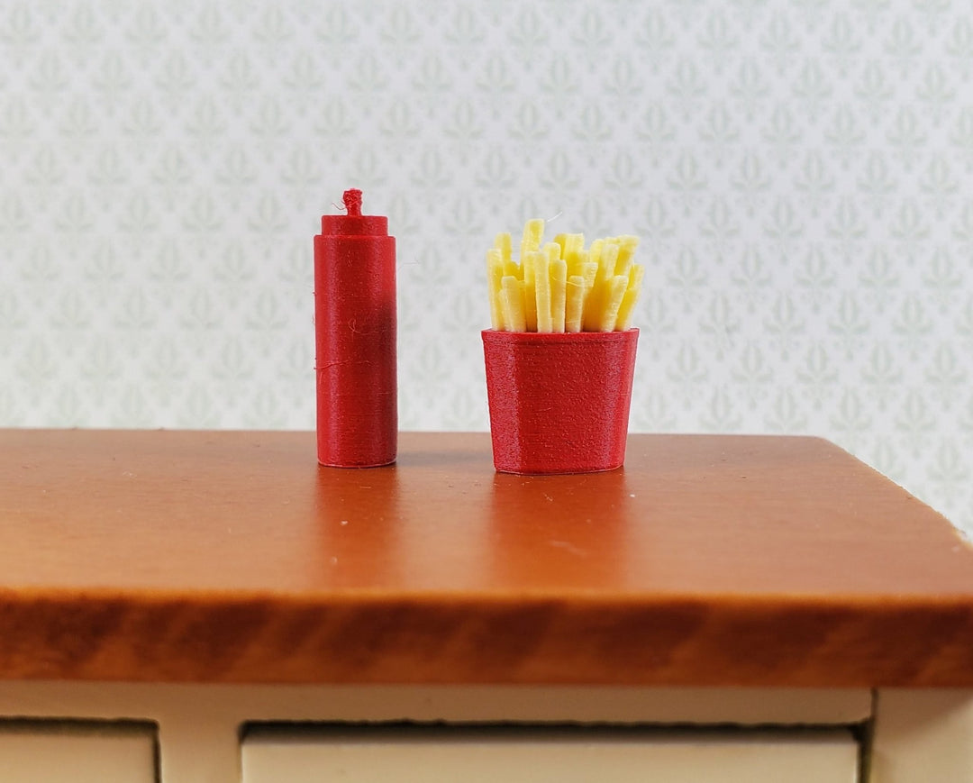 Miniature French Fries and Ketchup Bottle 1:12 Scale Modern Dollhouse Food - Miniature Crush