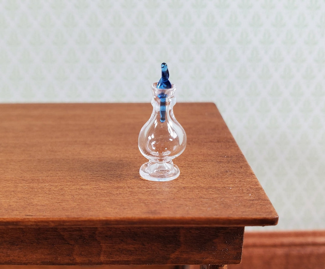 Miniature Glass Decanter Bottle with Blue Twist Stopper 1:12 Scale Dollhouse - MiniatureCrush