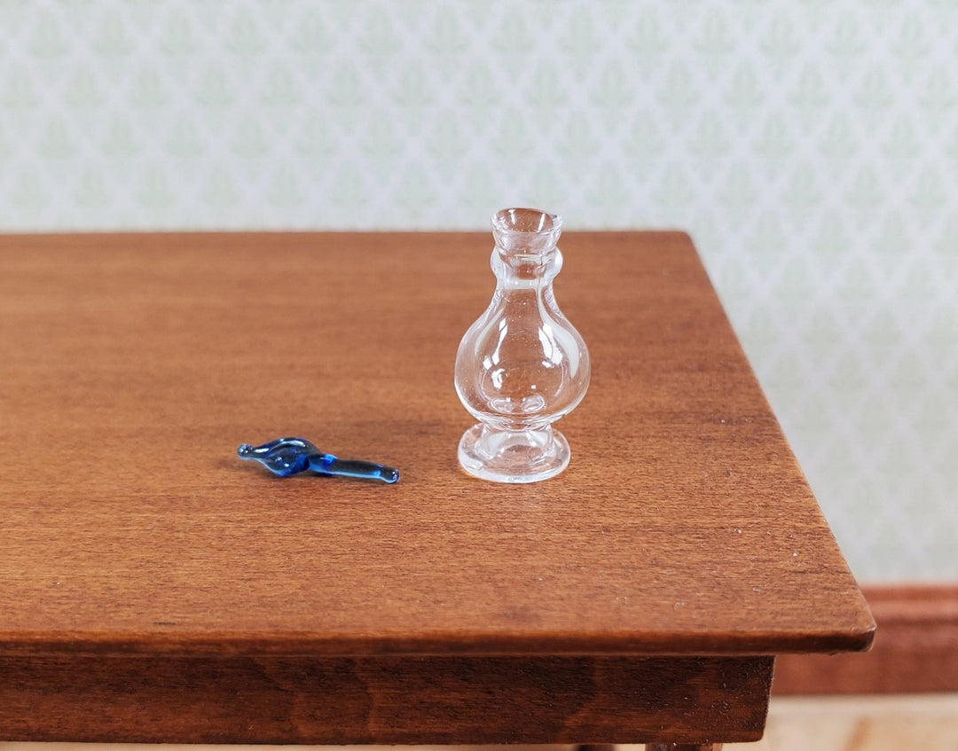 Miniature Glass Decanter Bottle with Blue Twist Stopper 1:12 Scale Dollhouse - MiniatureCrush