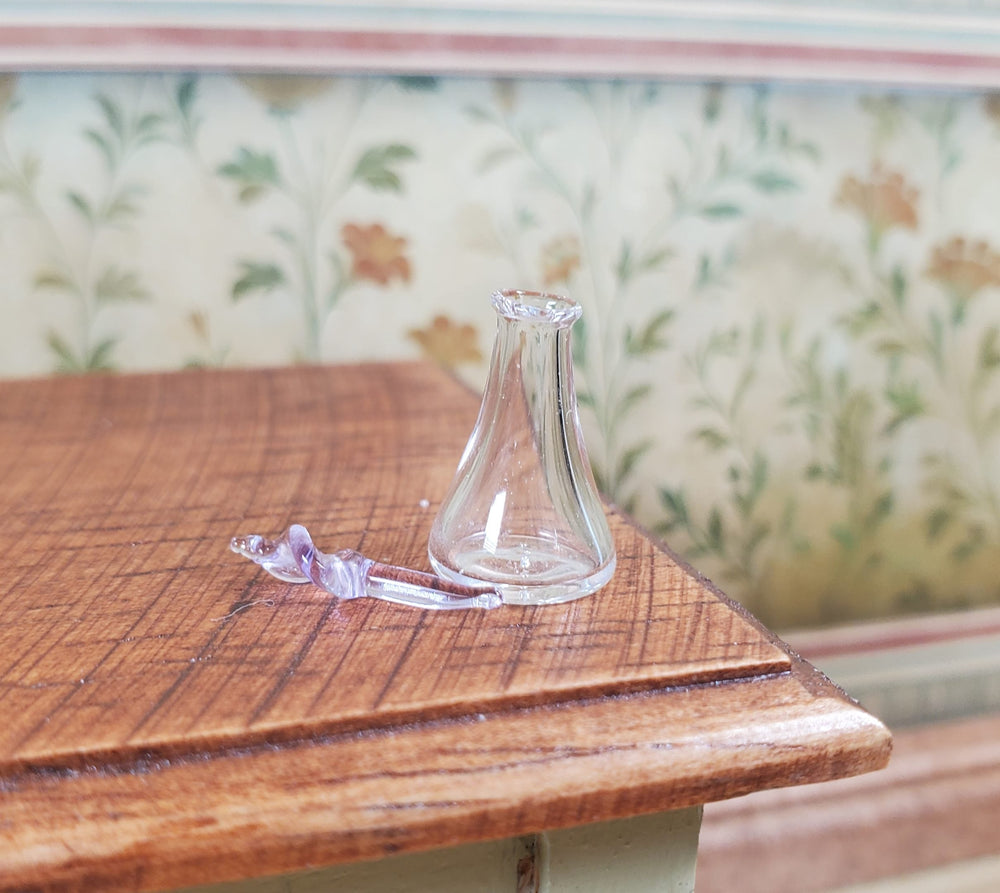 Miniature Glass Decanter Bottle with Lavender Twist Stopper 1:12 Scale Dollhouse - MiniatureCrush