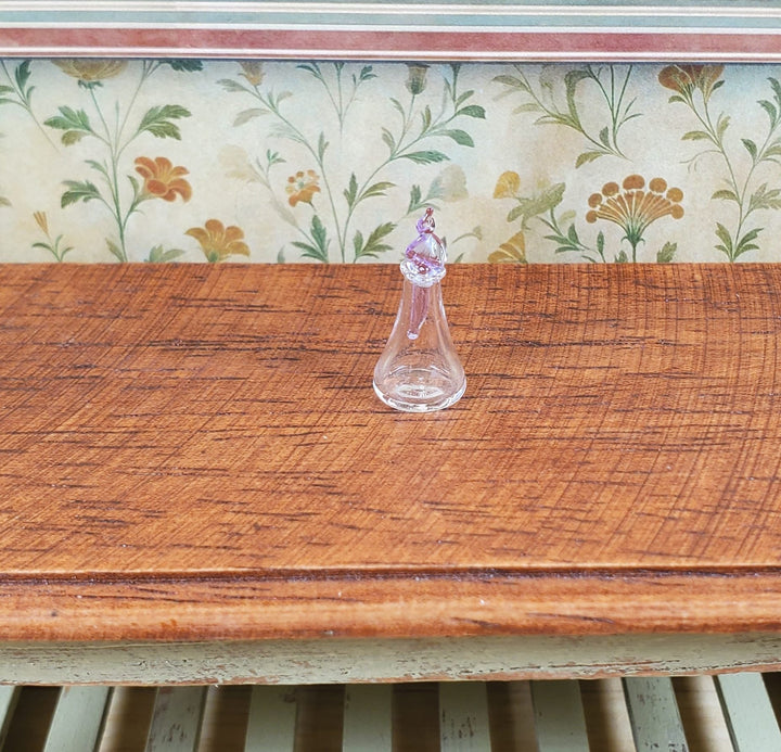 Miniature Glass Decanter Bottle with Lavender Twist Stopper 1:12 Scale Dollhouse - MiniatureCrush