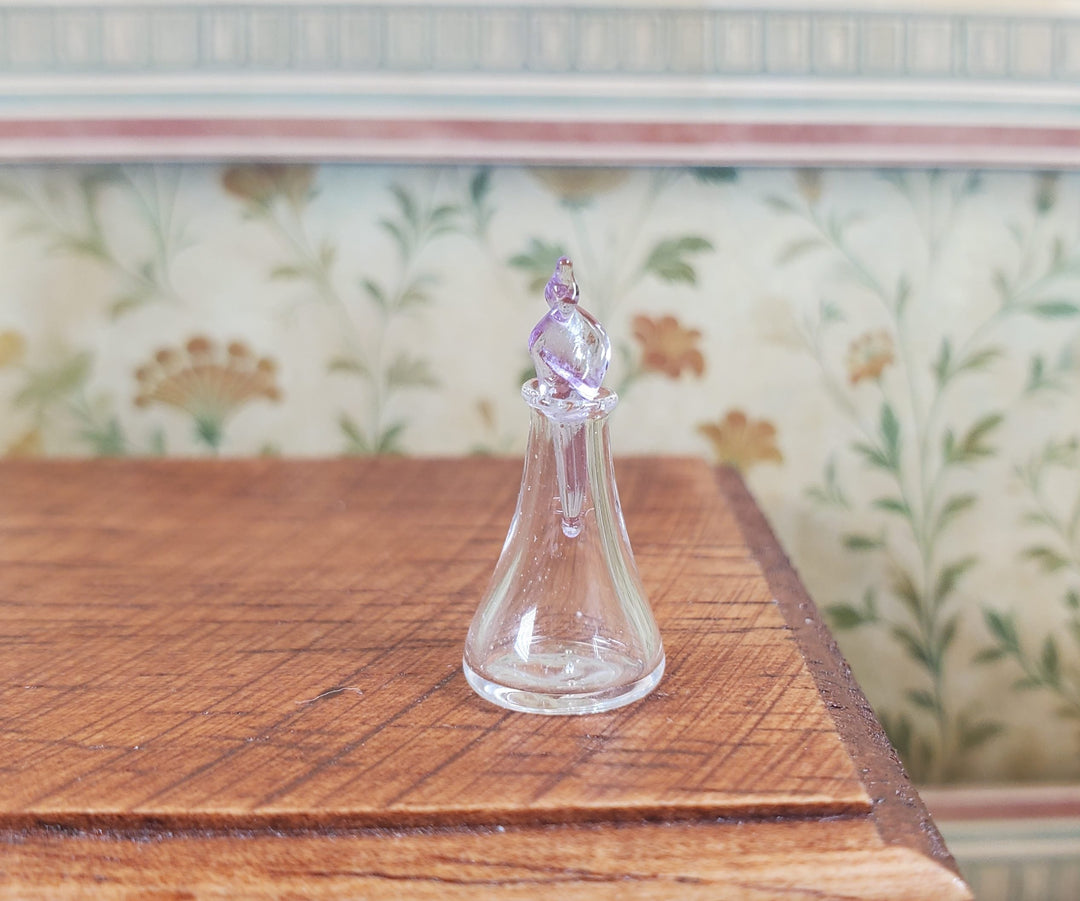Miniature Glass Decanter Bottle with Lavender Twist Stopper 1:12 Scale Dollhouse - MiniatureCrush