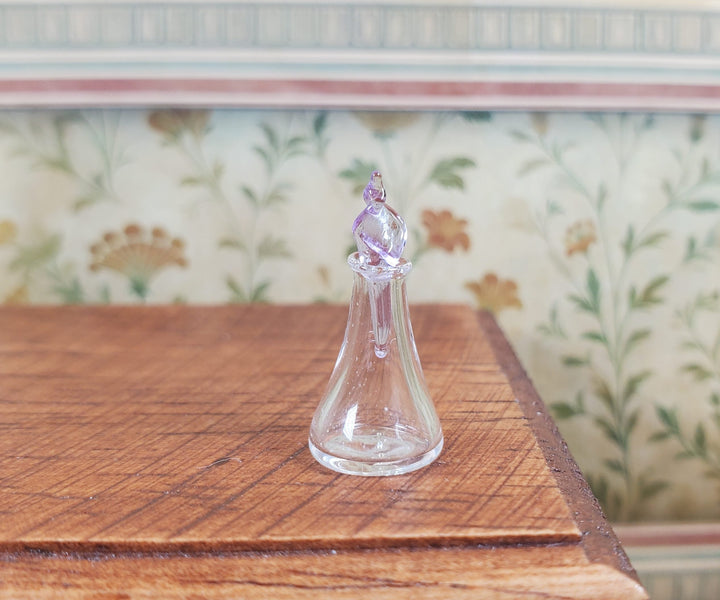 Miniature Glass Decanter Bottle with Lavender Twist Stopper 1:12 Scale Dollhouse - MiniatureCrush