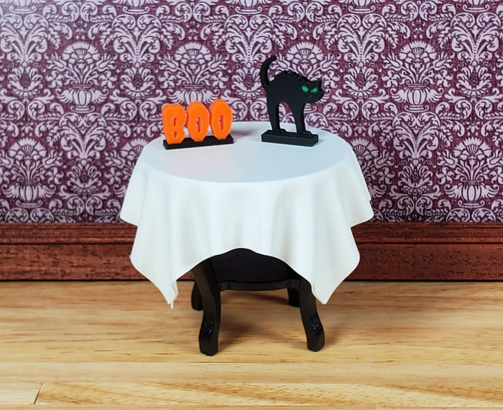 Miniature Halloween Decor Table + Cloth Black Cat Boo Sign 1:12 Scale Dollhouse - Miniature Crush