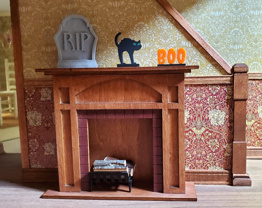 Miniature Halloween Decorations Black Cat Boo Sign Gravestone 1:12 Scale - Miniature Crush