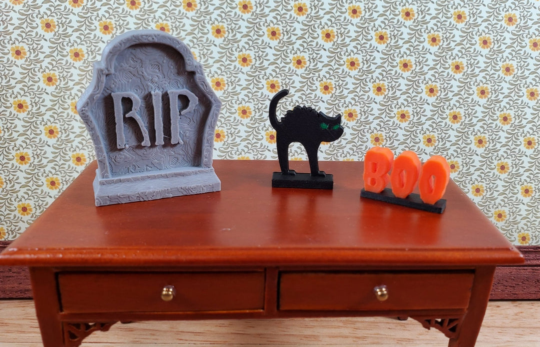 Miniature Halloween Decorations Black Cat Boo Sign Gravestone 1:12 Scale - Miniature Crush