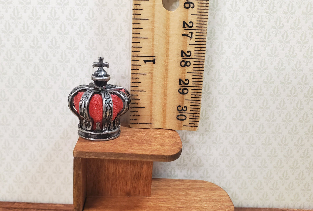 Miniature King's Crown with Cross Antique Silver Finish Metal 1:12 Scale - MiniatureCrush