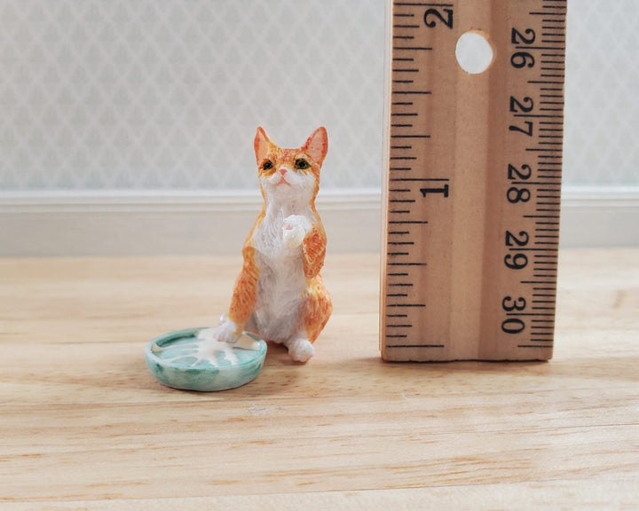Miniature Kitty Cat Orange Tabby Stepping in Milk Dish 1:12 by Falcon Miniatures - MiniatureCrush