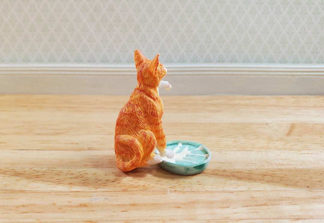 Miniature Kitty Cat Orange Tabby Stepping in Milk Dish 1:12 by Falcon Miniatures - MiniatureCrush