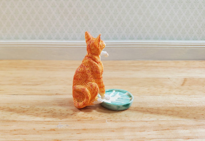 Miniature Kitty Cat Orange Tabby Stepping in Milk Dish 1:12 by Falcon Miniatures - MiniatureCrush