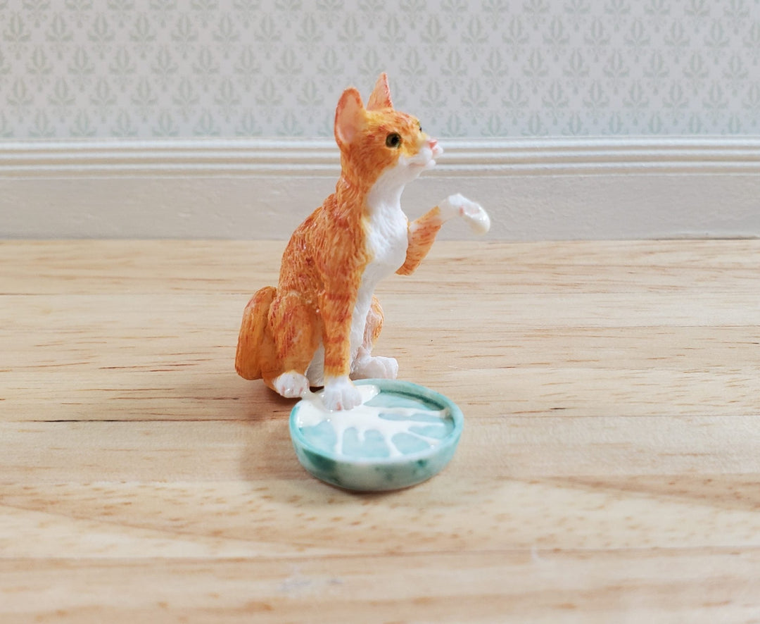 Miniature Kitty Cat Orange Tabby Stepping in Milk Dish 1:12 by Falcon Miniatures - MiniatureCrush
