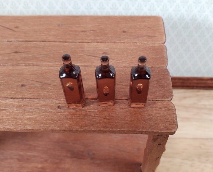 Miniature Liquor Bottle Blanks Brown Dark Rum 3 Pieces 1:12 Scale Dollhouse - Miniature Crush