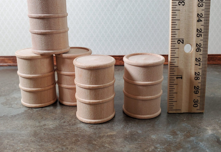 Miniature Oil Barrel Drum Wood Small 1 5/8" Tall Set of 5 Model Building Scenery - Miniature Crush