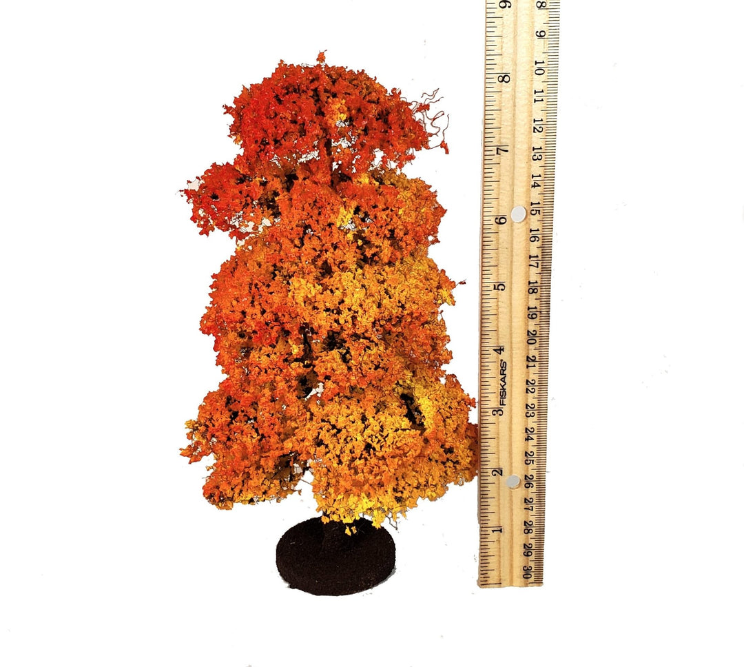 Miniature Orange Fall Autumn Tree or Bush 8" Tall on Base Model Scenery Railroad - Miniature Crush