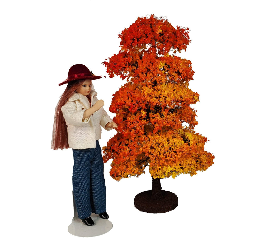 Miniature Orange Fall Autumn Tree or Bush 8" Tall on Base Model Scenery Railroad - Miniature Crush