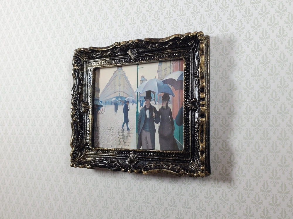 Miniature Paris Street Rainy Day Print Framed Gustave Caillebotte 1:12 Scale - Miniature Crush