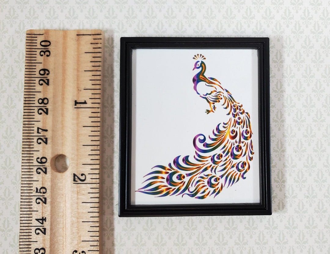 Miniature Peacock Framed Print 1:12 Scale Modern Dollhouse Decor Metal Frame - Miniature Crush