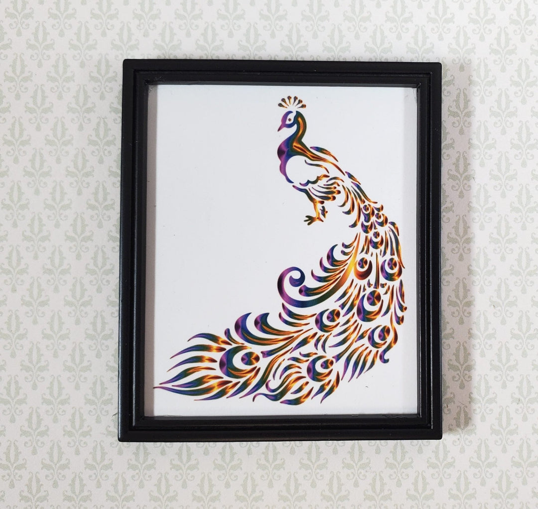 Miniature Peacock Framed Print 1:12 Scale Modern Dollhouse Decor Metal Frame - Miniature Crush