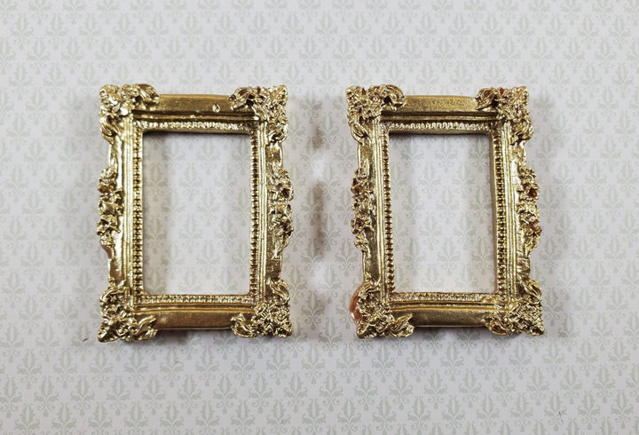 Miniature Picture Frames x2 Gold for Paintings Detailed Plastic 1:12 Scale - Miniature Crush