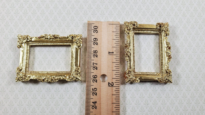 Miniature Picture Frames x2 Gold for Paintings Detailed Plastic 1:12 Scale - Miniature Crush