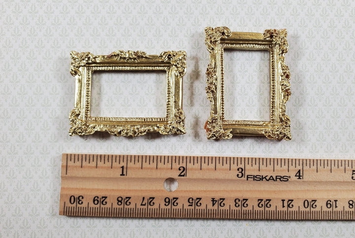 Miniature Picture Frames x2 Gold for Paintings Detailed Plastic 1:12 Scale - Miniature Crush