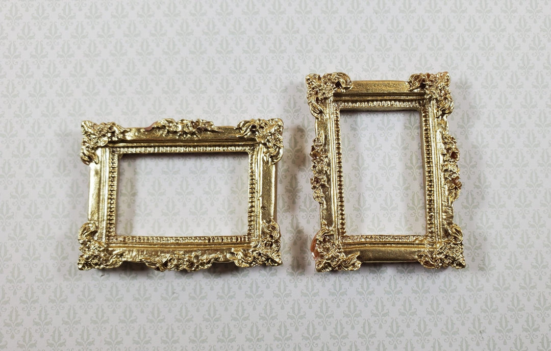 Miniature Picture Frames x2 Gold for Paintings Detailed Plastic 1:12 Scale - Miniature Crush