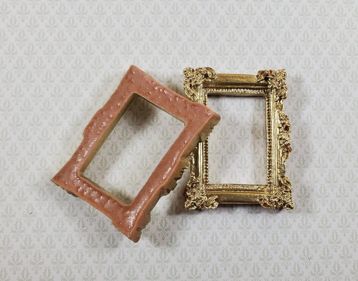 Miniature Picture Frames x2 Gold for Paintings Detailed Plastic 1:12 Scale - Miniature Crush