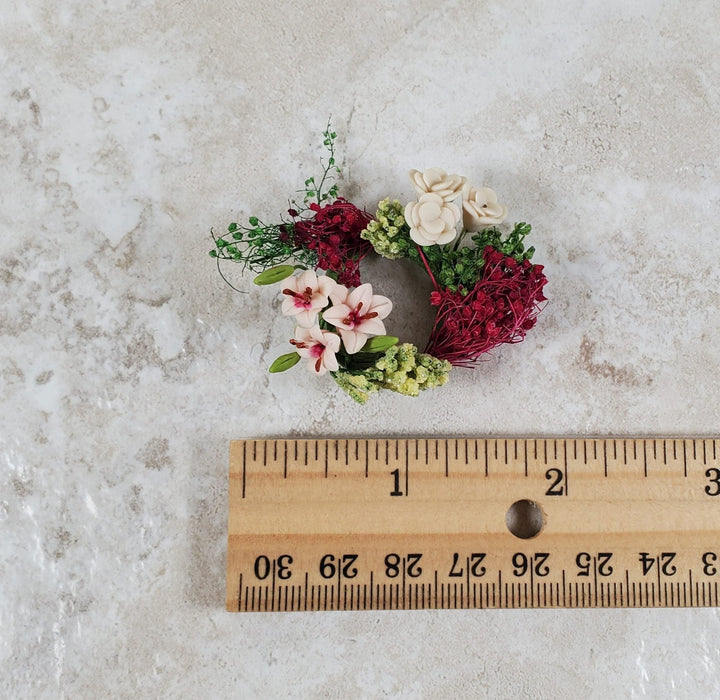 Miniature Pink & White Floral Wreath with Dried Flowers 1:12 Scale Miniature - MiniatureCrush