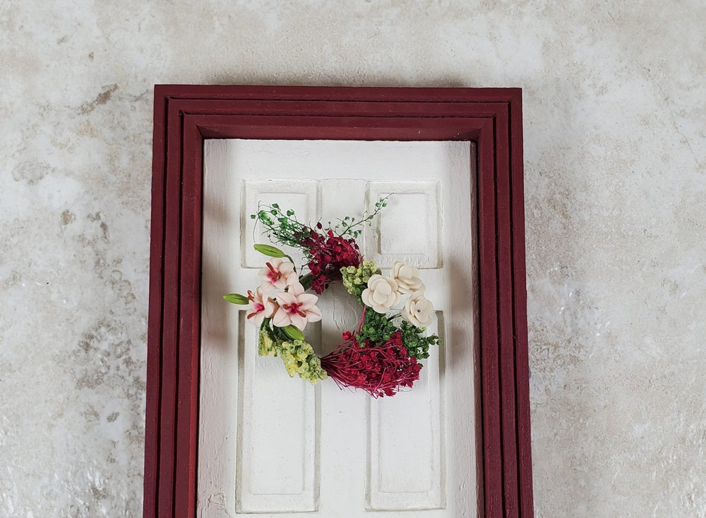Miniature Pink & White Floral Wreath with Dried Flowers 1:12 Scale Miniature - MiniatureCrush