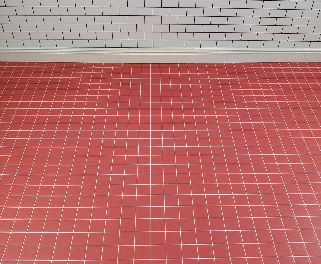 Miniature Quarry Tile Floor Lightly Embossed Faux Flooring Red Card Stock - MiniatureCrush
