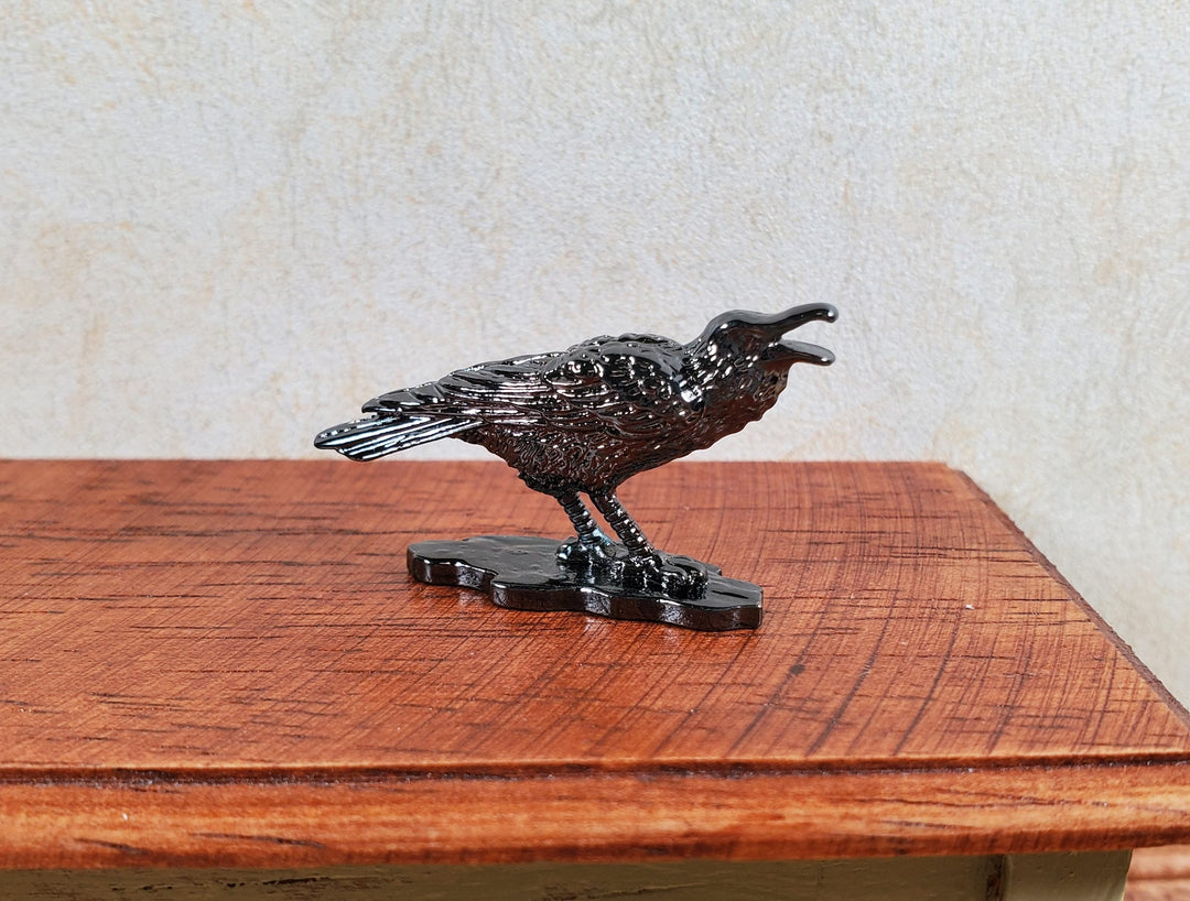 Miniature Raven Crow Cawing Bird Metal Decoration Statue Halloween - MiniatureCrush