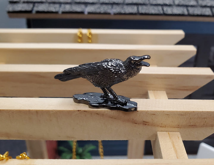 Miniature Raven Crow Cawing Bird Metal Decoration Statue Halloween - MiniatureCrush