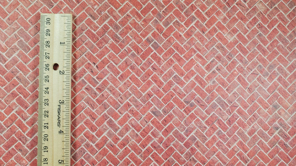 Miniature Red Brick Embossed Paper Herringbone Pattern 1:12 Scale Dollhouses - MiniatureCrush
