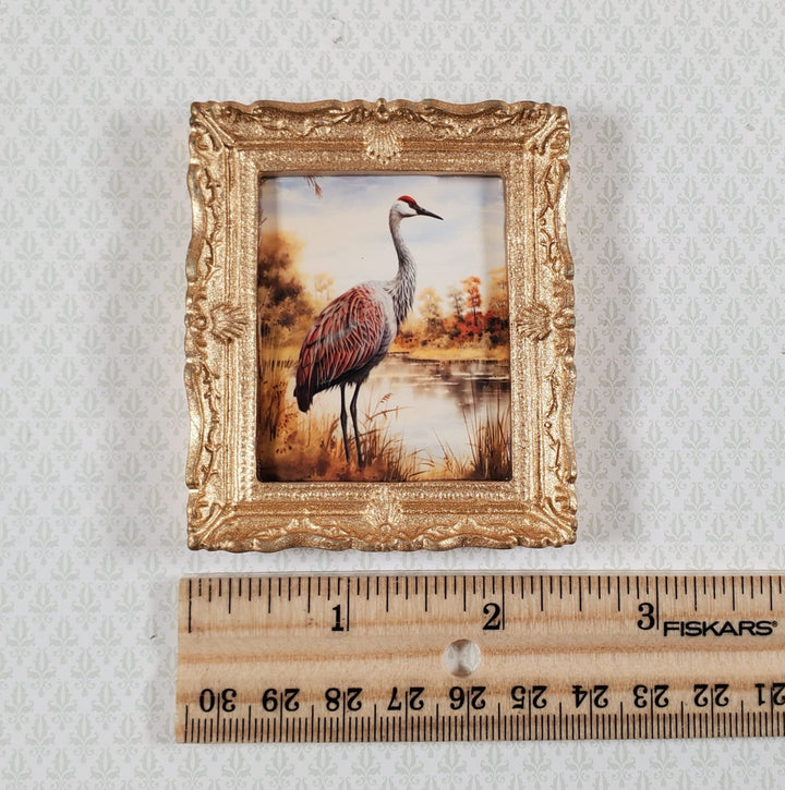 Miniature Sandhill Crane Framed Print Gold 1:12 Scale Handmade for Dollhouse - Miniature Crush