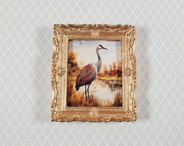 Miniature Sandhill Crane Framed Print Gold 1:12 Scale Handmade for Dollhouse - Miniature Crush