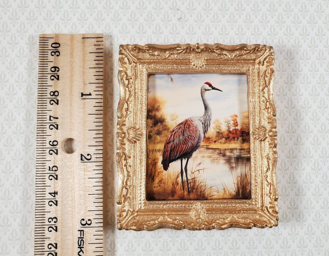 Miniature Sandhill Crane Framed Print Gold 1:12 Scale Handmade for Dollhouse - Miniature Crush