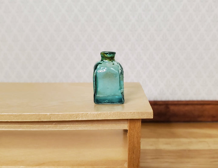 Miniature Sea Glass Green Bottle Jar Square Bottom 11/16" 1:12 Scale Dollhouse - MiniatureCrush