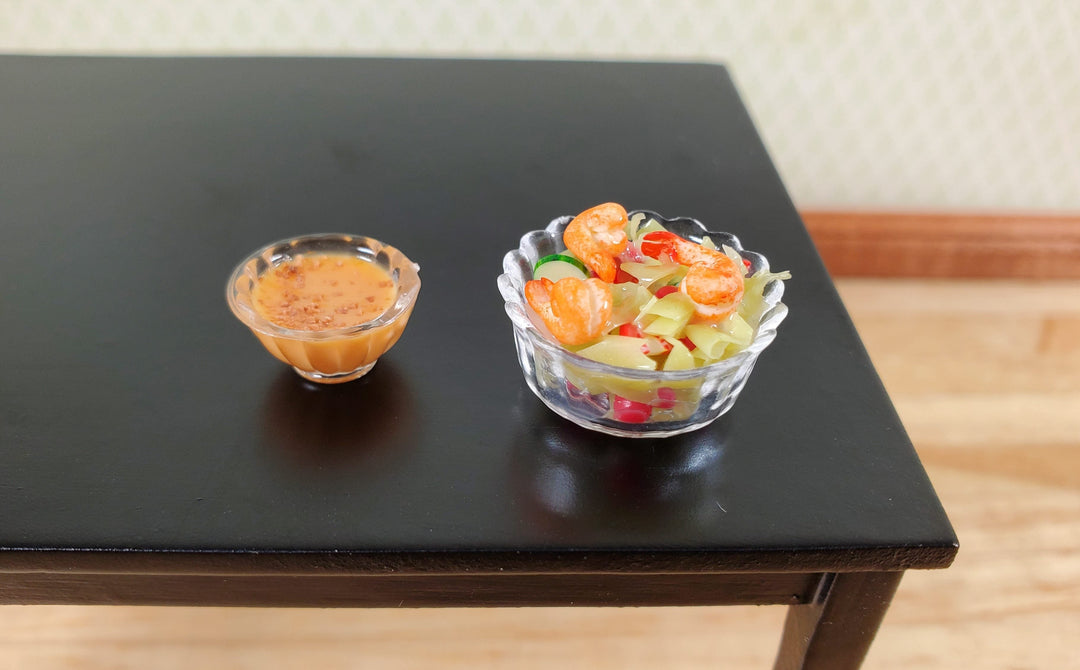 Miniature Shrimp Salad Bowl with Side of Dressing 1:12 Scale Dollhouse Food - MiniatureCrush