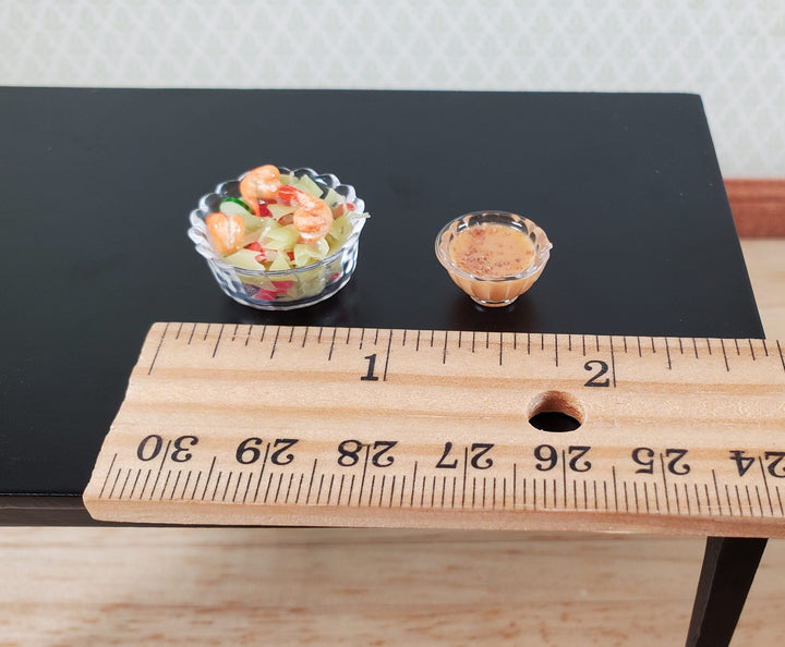 Miniature Shrimp Salad Bowl with Side of Dressing 1:12 Scale Dollhouse Food - MiniatureCrush
