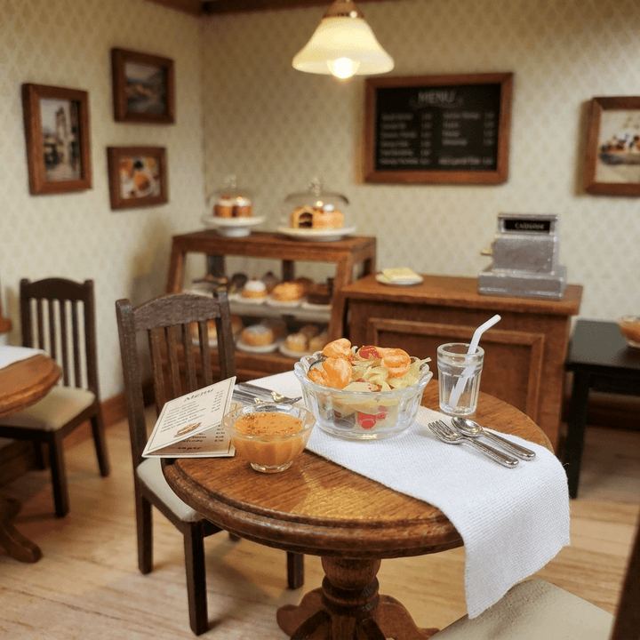 Miniature Shrimp Salad Bowl with Side of Dressing 1:12 Scale Dollhouse Food - MiniatureCrush