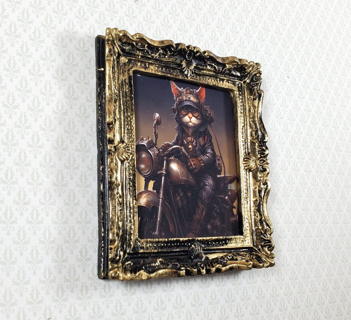 Miniature Steampunk Cat on a Motorcycle Framed Print 1:12 Scale Dollhouse - Miniature Crush