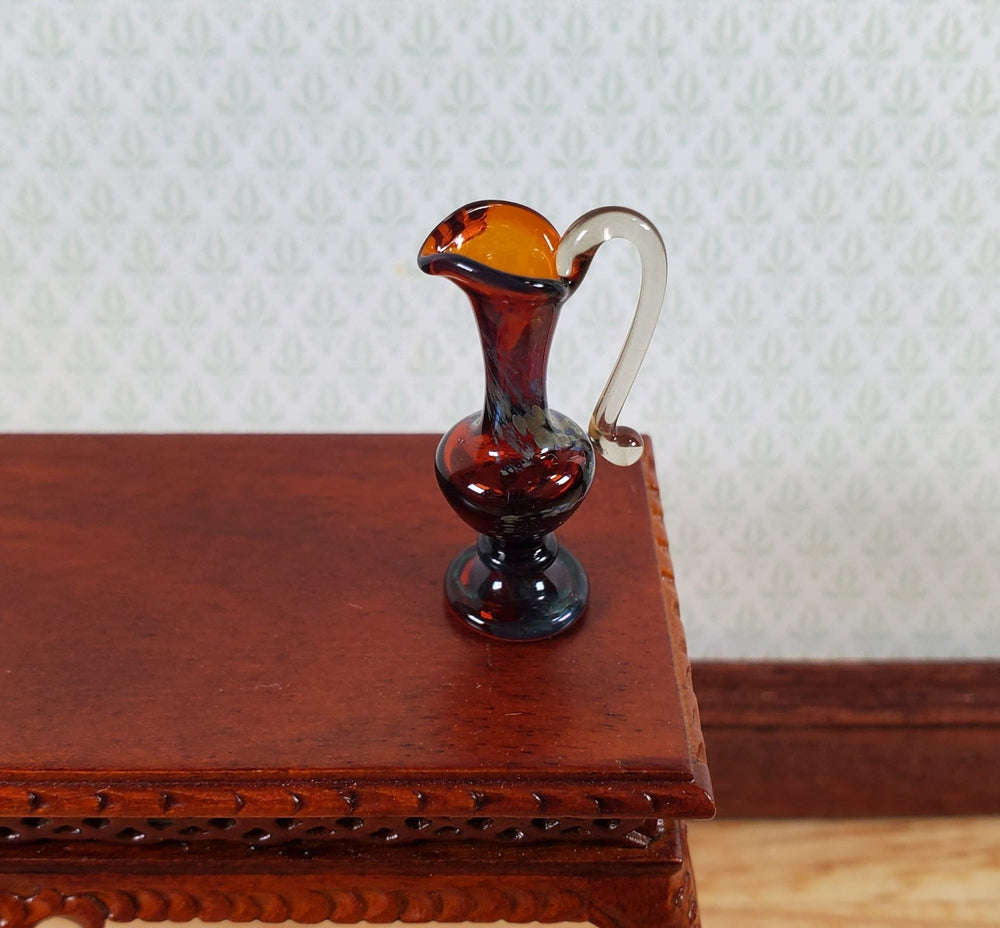 Miniature Tall Vase Pitcher Dark Red Hand Blown Glass 1:12 Scale Dollhouse - Miniature Crush