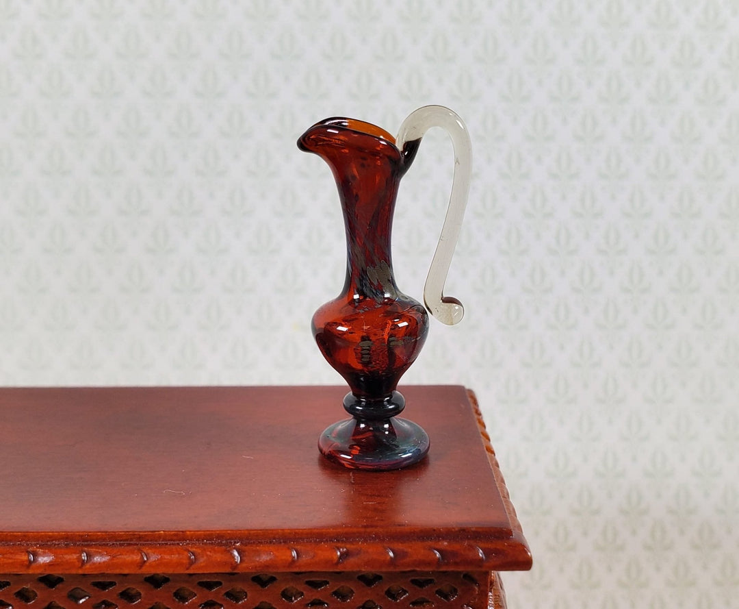 Miniature Tall Vase Pitcher Dark Red Hand Blown Glass 1:12 Scale Dollhouse - Miniature Crush