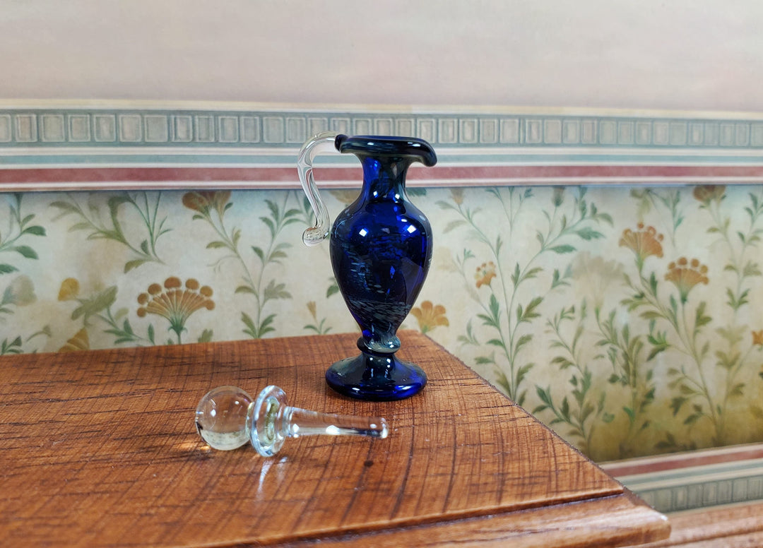 Miniature Tall Vase Pitcher with Stopper Dark Blue Handmade 1:12 Scale Dollhouse - MiniatureCrush