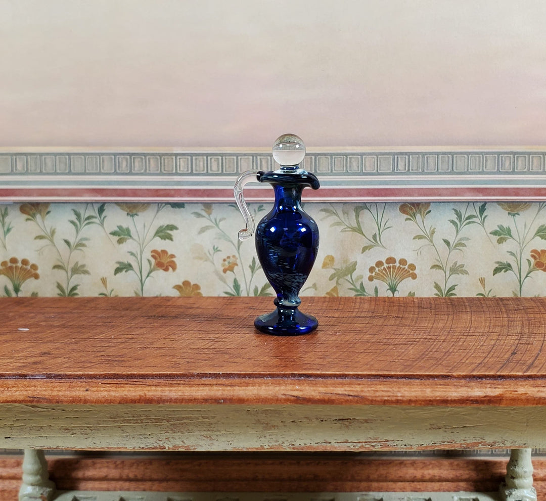 Miniature Tall Vase Pitcher with Stopper Dark Blue Handmade 1:12 Scale Dollhouse - MiniatureCrush